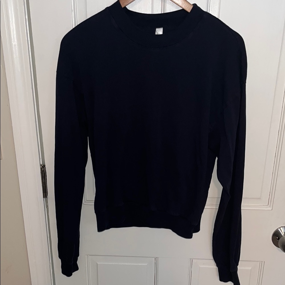 Long Sleeve Garment Dye Cropped Mockneck Top Navy Size Large